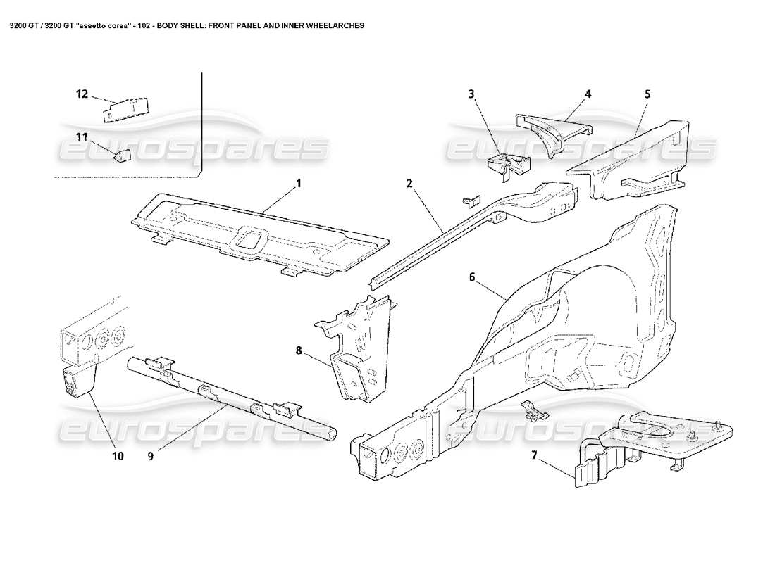 Maserati 3200 GT/GTA/Assetto Corsa Body: Front Panel & Inner Wheelarches Diagramme de pièce