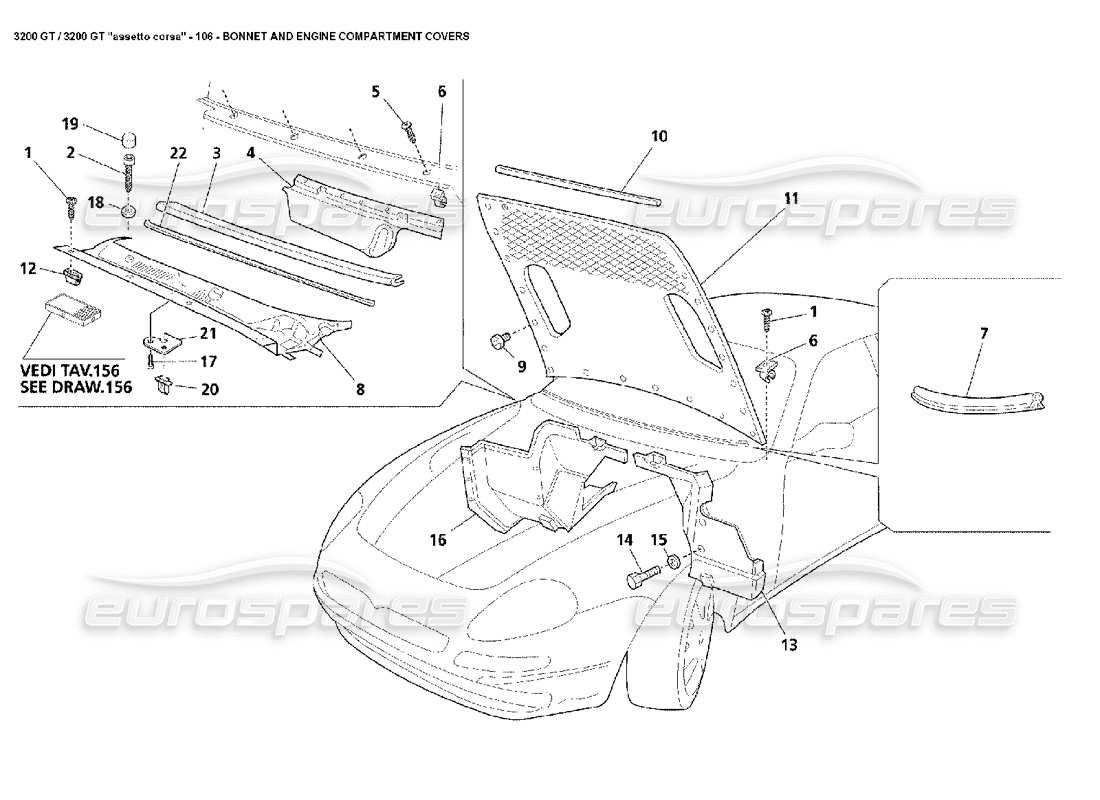 Maserati 3200 GT/GTA/Assetto Corsa Bonnet & Engine Compartment Covers Diagramme de pièce