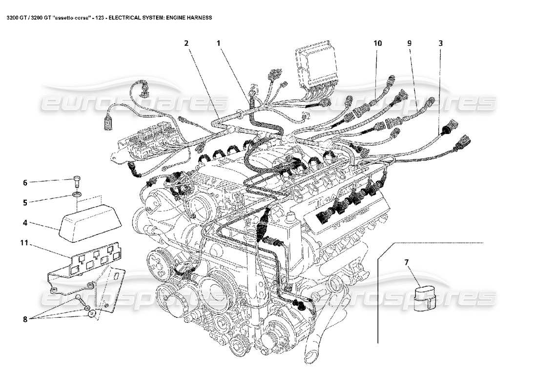 Maserati 3200 GT/GTA/Assetto Corsa Électrique : faisceau moteur Diagramme de pièce