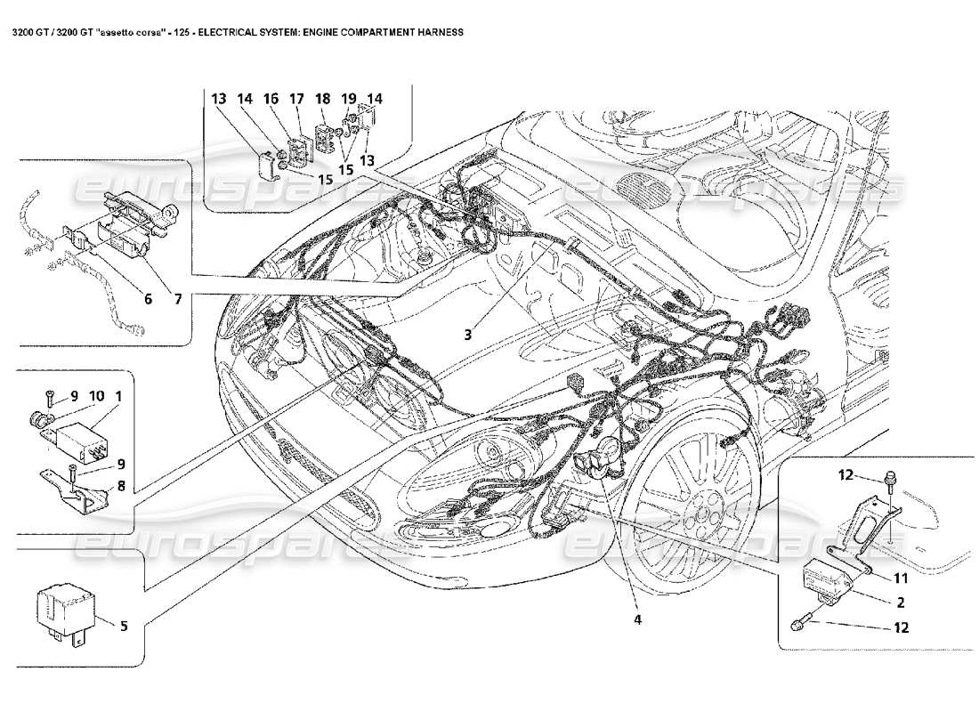 Maserati 3200 GT/GTA/Assetto Corsa Électrique : Faisceau du compartiment moteur Diagramme de pièce
