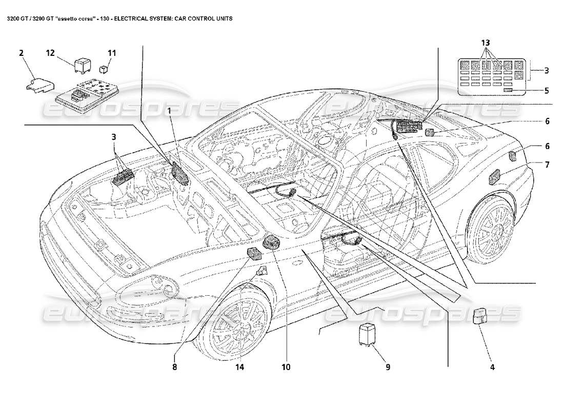 Maserati 3200 GT/GTA/Assetto Corsa Électrique : unités de commande de voiture Diagramme de pièce