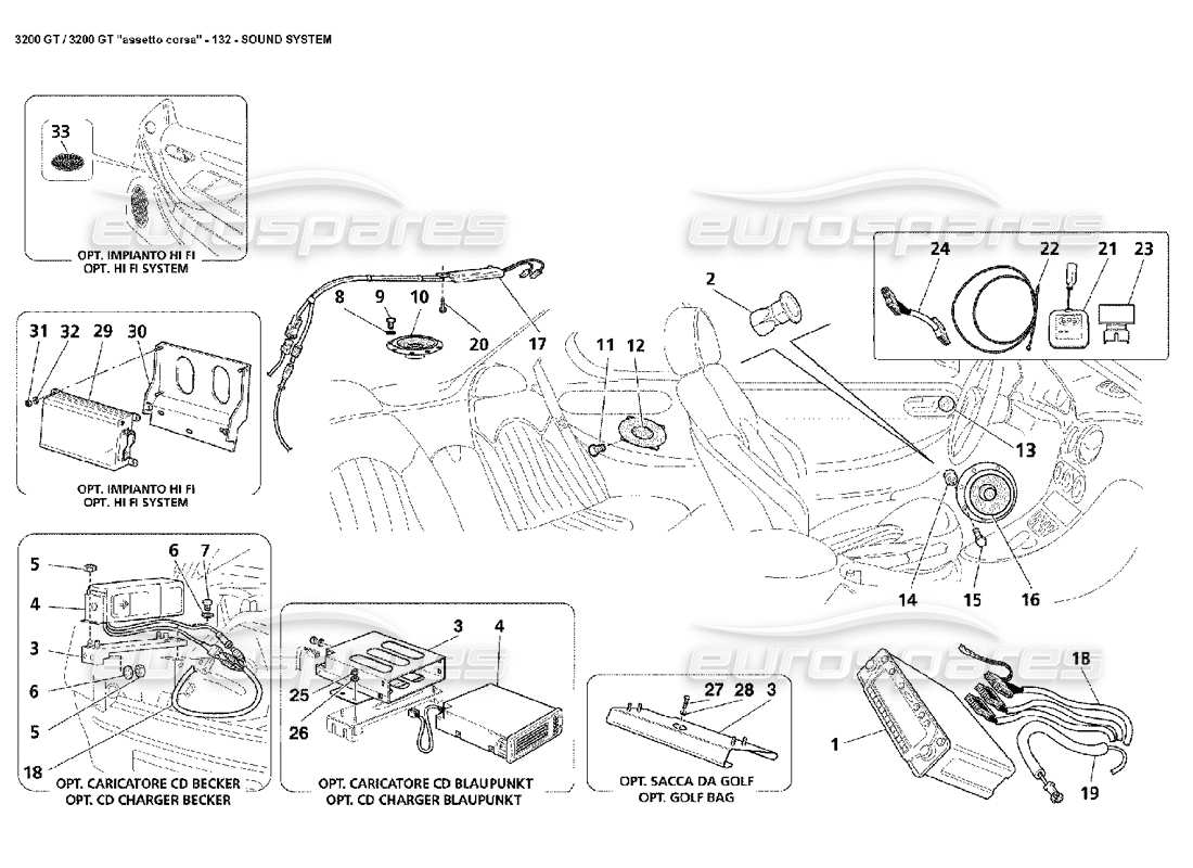 Maserati 3200 GT/GTA/Assetto Corsa Systeme audio Schéma des pièces