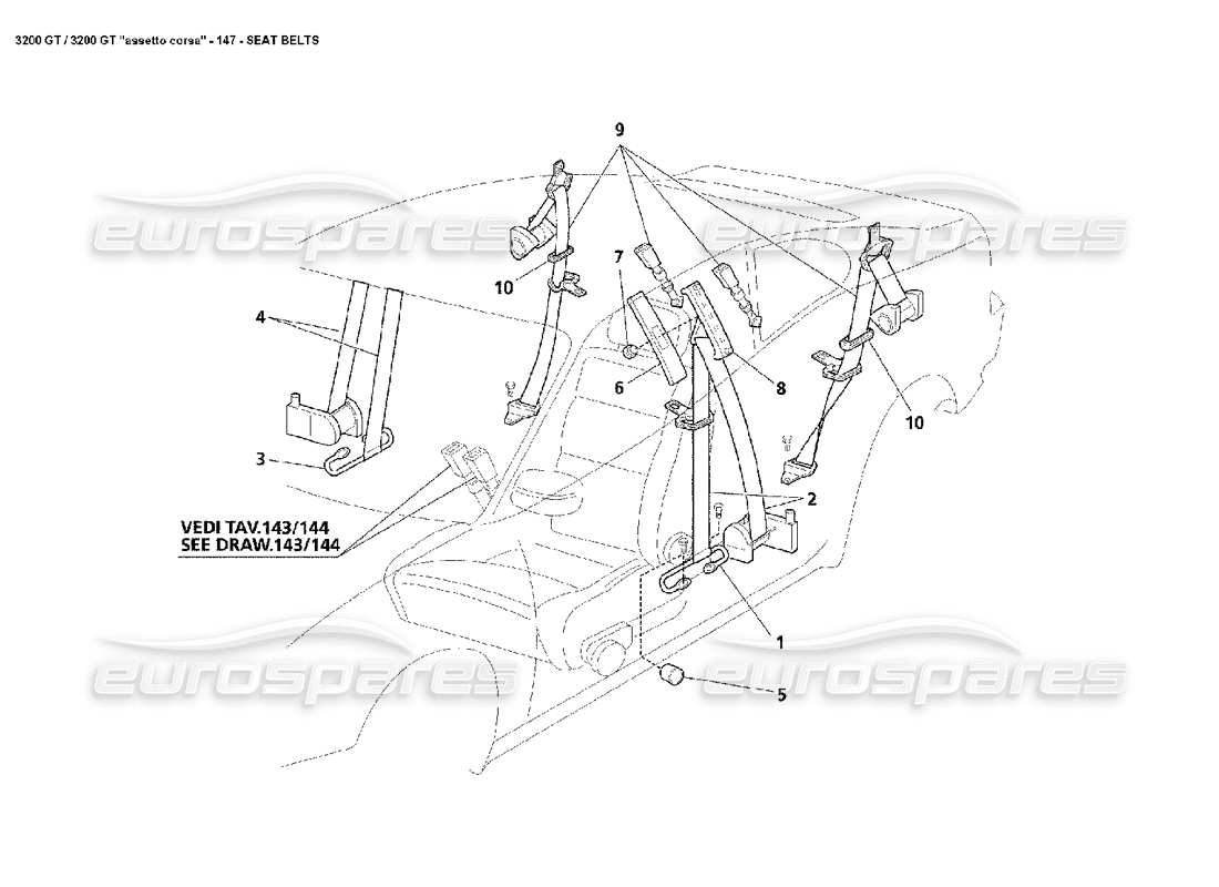 Maserati 3200 GT/GTA/Assetto Corsa La ceinture de sécurité Schéma des pièces