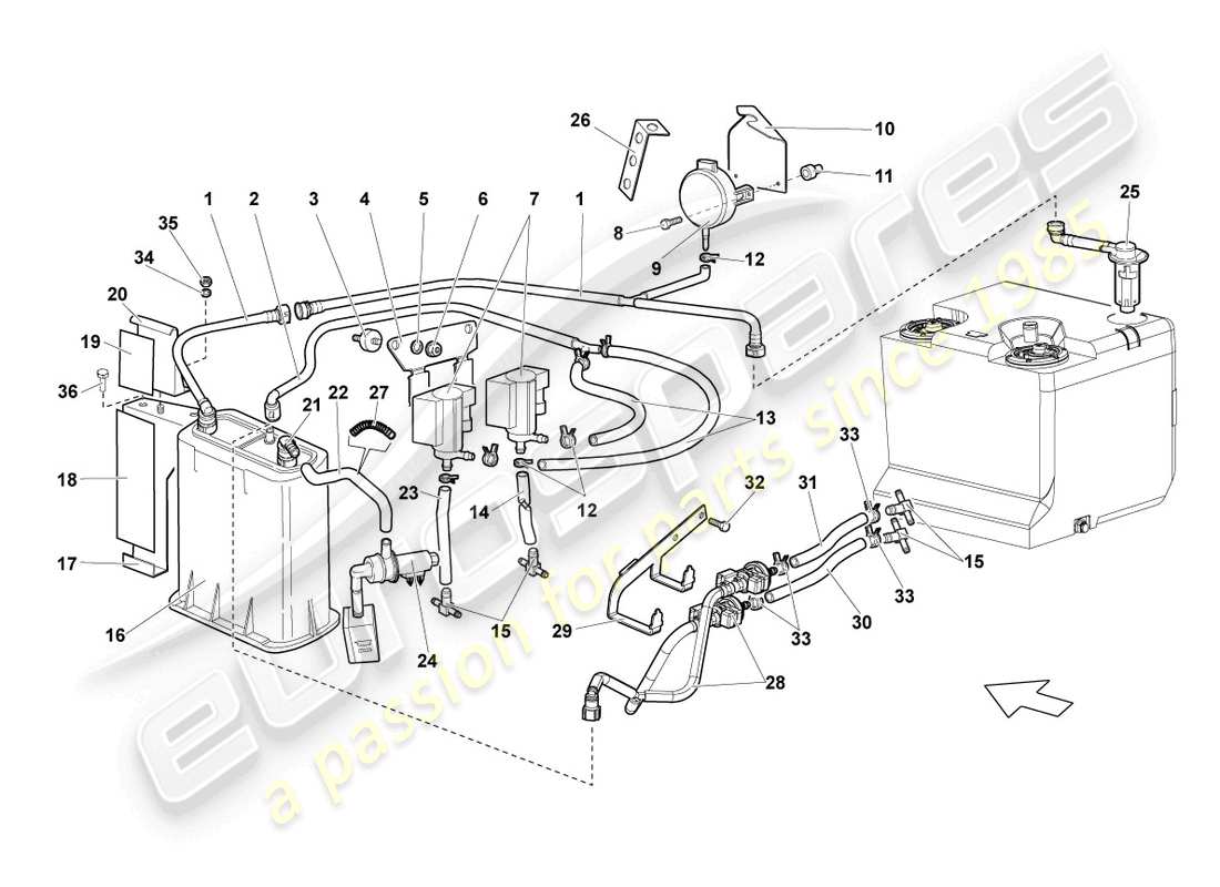 Lamborghini Reventon RÉCIPIENT À CHARBON ACTIF Diagramme de pièce