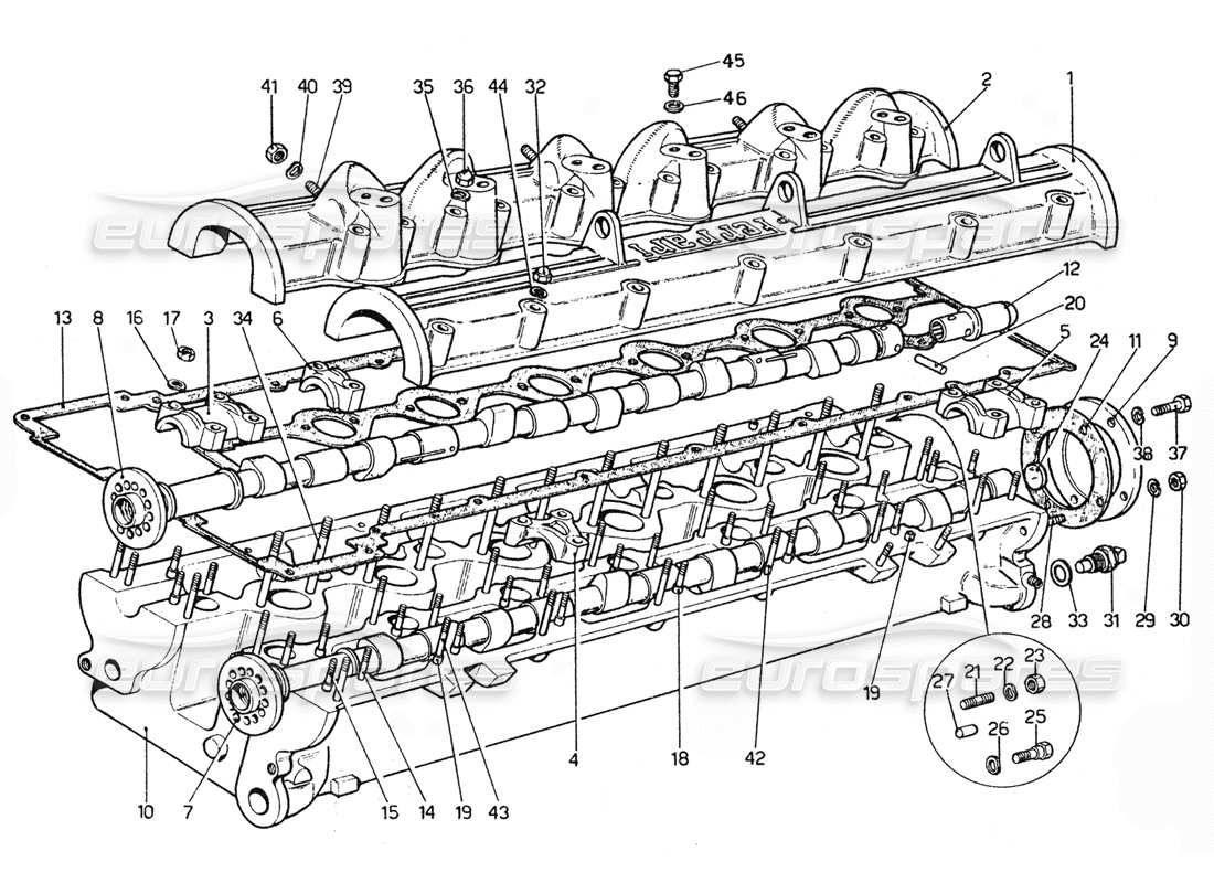 Ferrari 365 GTC4 (mécanique) Culasse RHS - Révision Schéma des pièces