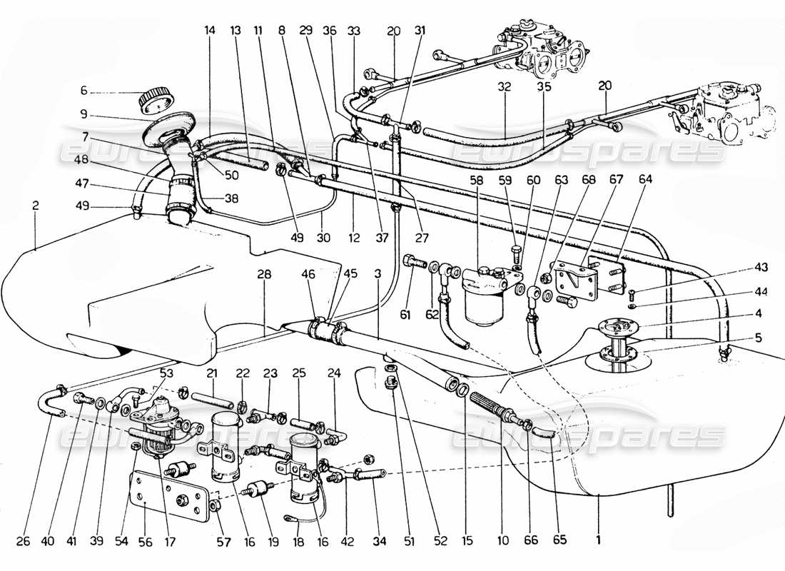 Ferrari 365 GTC4 (mécanique) Système de carburant Schéma des pièces