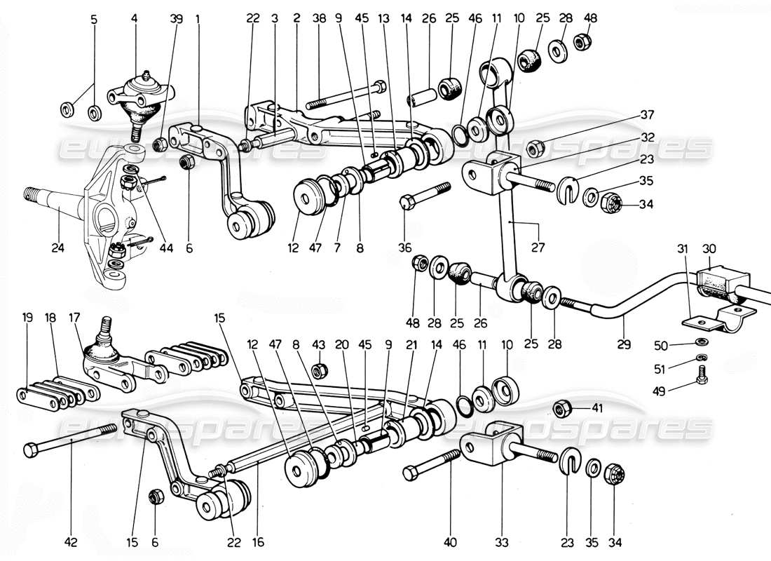Ferrari 365 GTC4 (mécanique) Bras de suspension avant Schéma des pièces