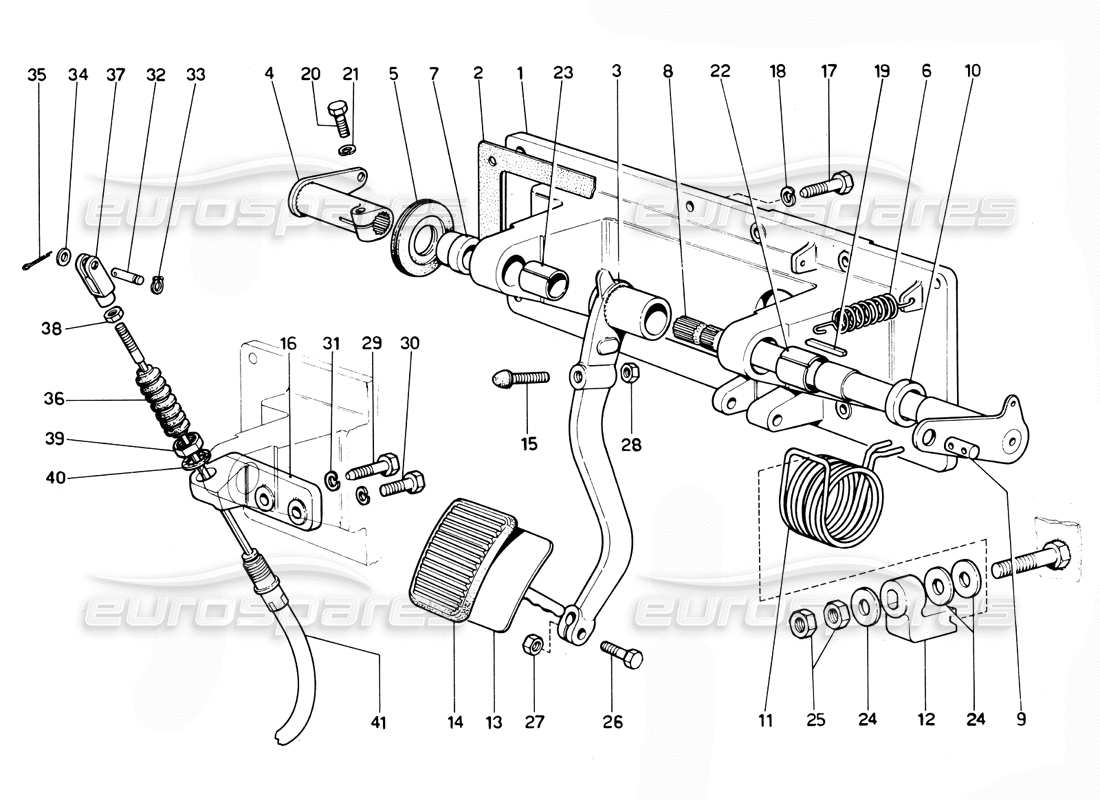 Ferrari 365 GTC4 (mécanique) Embrayage schéma des pièces de la pédale (à droite)