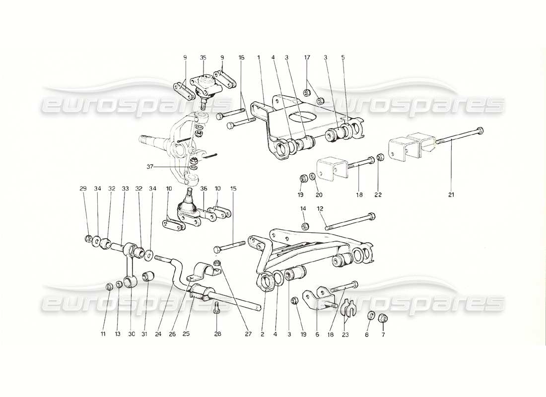 Ferrari 308 GT4 Dino (1976) Suspension avant - Triangles Schéma des pièces