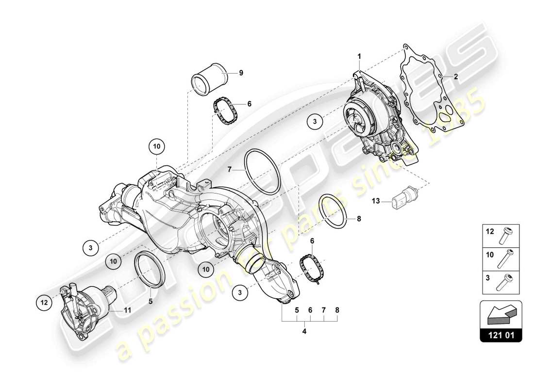 Lamborghini Urus (2021) POMPE DE CIRCULATION DU LIQUIDE DE REFROIDISSEMENT Diagramme de pièce