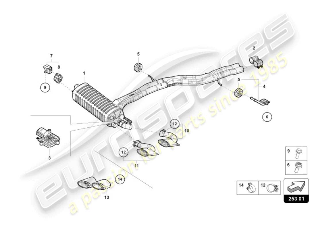 Lamborghini Urus (2021) SILENCIEUX ARRIÈRE Diagramme de pièce