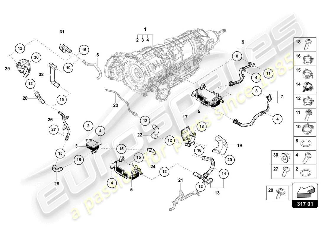 Lamborghini Urus (2021) SYSTÈME DE REFROIDISSEMENT POUR HUILE À ENGRENAGES Diagramme de pièce