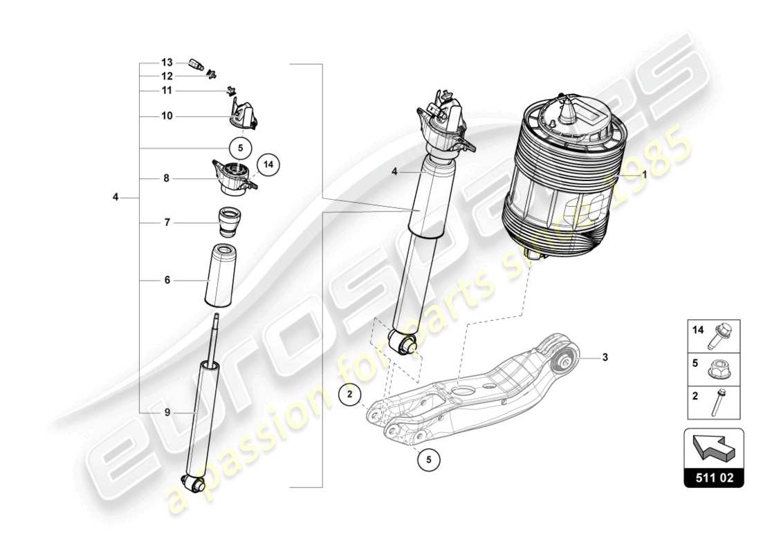 Lamborghini Urus (2021) AMORTISSEUR ARRIÈRE Diagramme de pièce