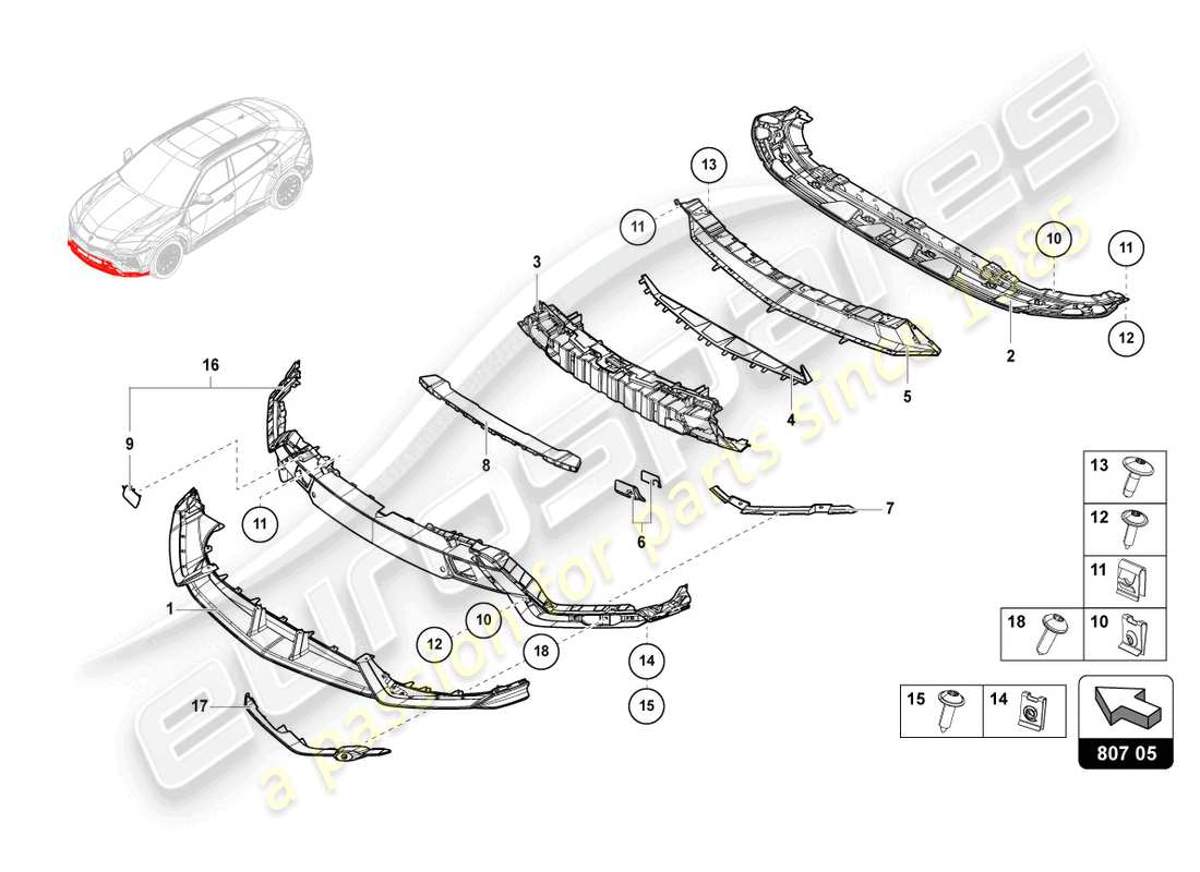Lamborghini Urus (2021) PARE-CHOC, COMPLET CARBONE Diagramme de pièce