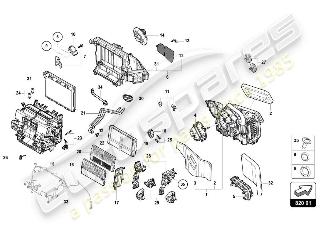 Lamborghini Urus (2021) SYSTÈME DE CLIMATISATION À RÉGULATION ÉLECTRONIQUE Diagramme de pièce