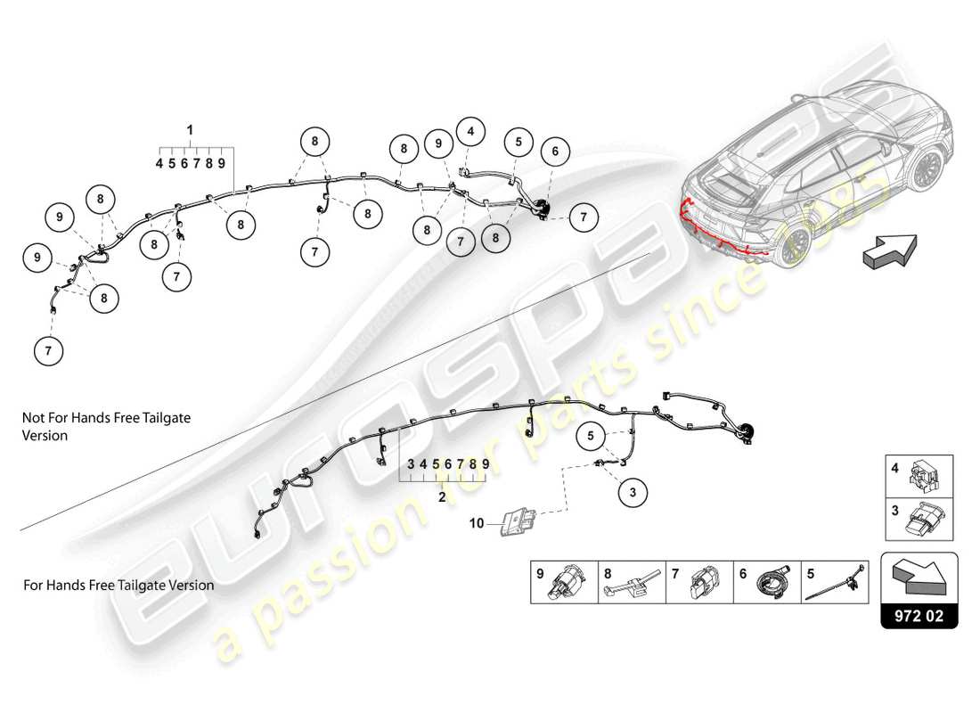 Lamborghini Urus (2021) JEU DE CABLAGE POUR PARE-CHOC ARRIÈRE Diagramme de pièce