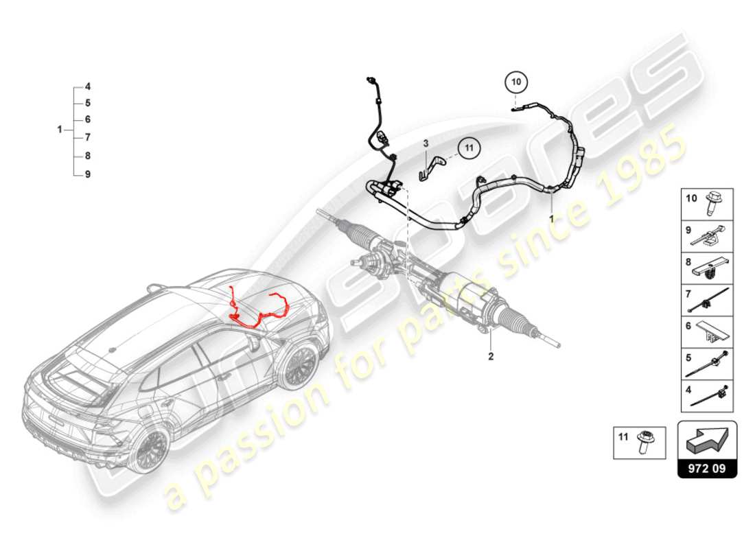 Lamborghini Urus (2021) JEU DE CABLAGE POUR DIRECTION ACTIVE AVANT Diagramme de pièce