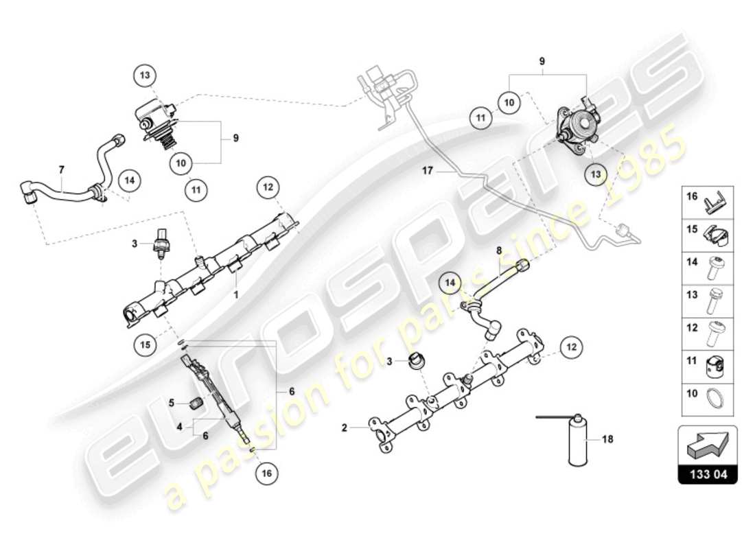 Lamborghini Urus (2019) INJECTEUR DE CARBURANT AVEC RAILS D'INJECTEUR Diagramme de pièce