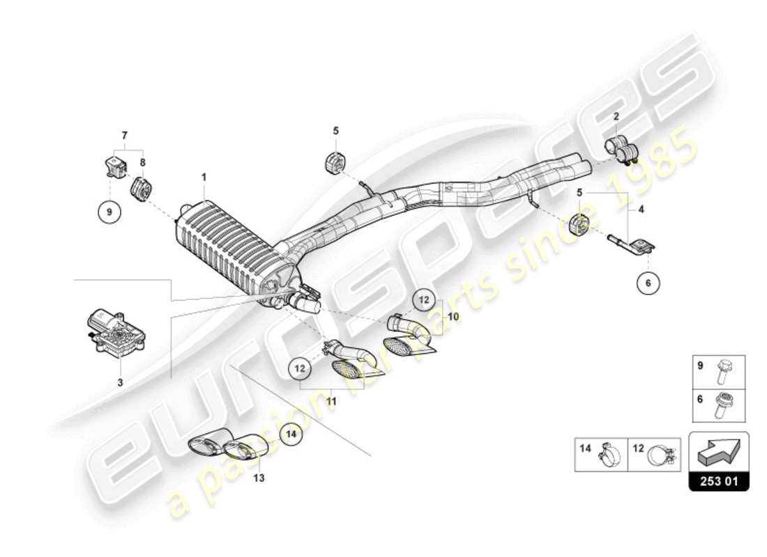 Lamborghini Urus (2019) SILENCIEUX ARRIÈRE Diagramme de pièce