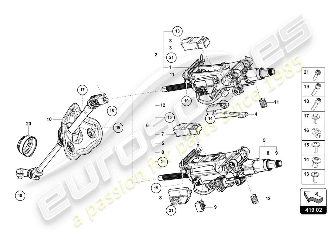 Lamborghini Urus (2019) COLONNE DE DIRECTION AVEC PIÈCES DE FIXATION Diagramme de pièce