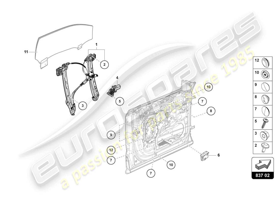 Lamborghini Urus (2019) LÈVE-FENÊTRE AVEC MOTEUR Diagramme de pièce