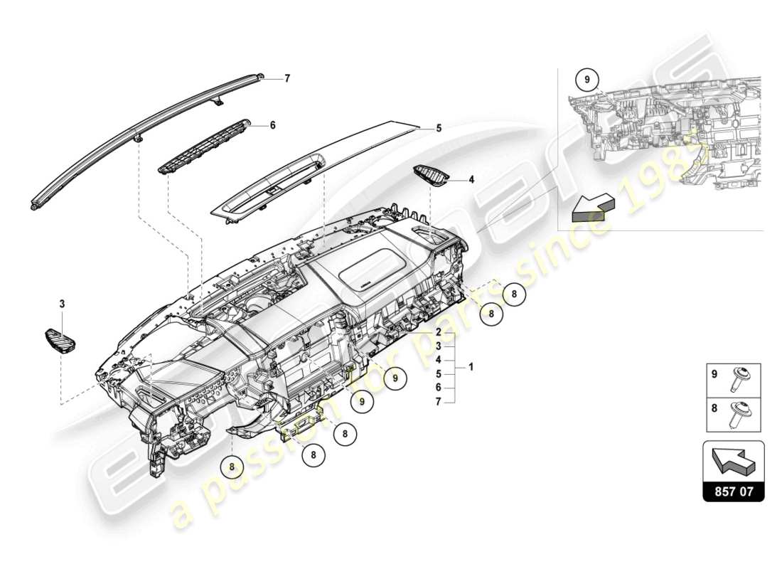 Lamborghini Urus (2019) TABLEAU DE BORD Diagramme de pièce