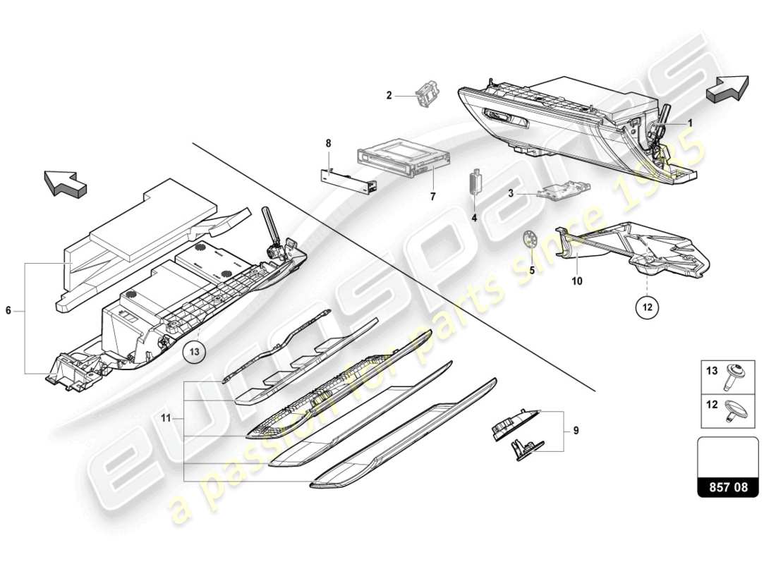 Lamborghini Urus (2019) BOITE À GANTS Diagramme de pièce