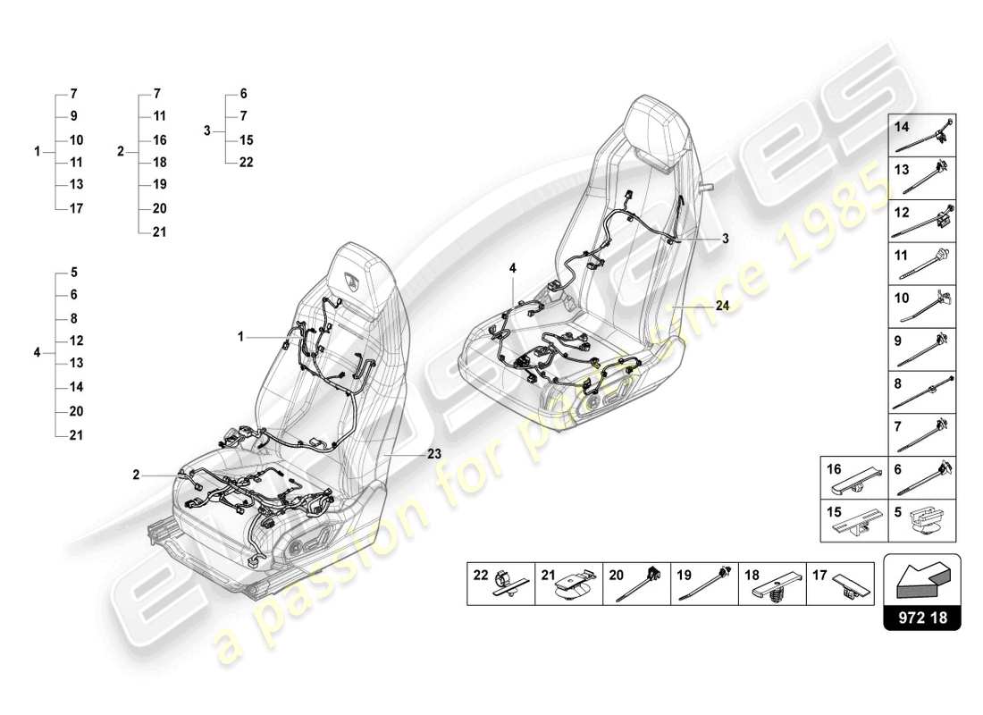 Lamborghini Urus (2019) FAISCEAU DE CABLAGE POUR SIÈGE RÉGLABLE ÉLECTRIQUEMENT Diagramme de pièce