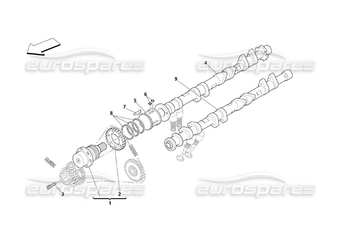 Maserati QTP. (2003) 4.2 Arbres à cames pour Culasse gauche Diagramme de pièce