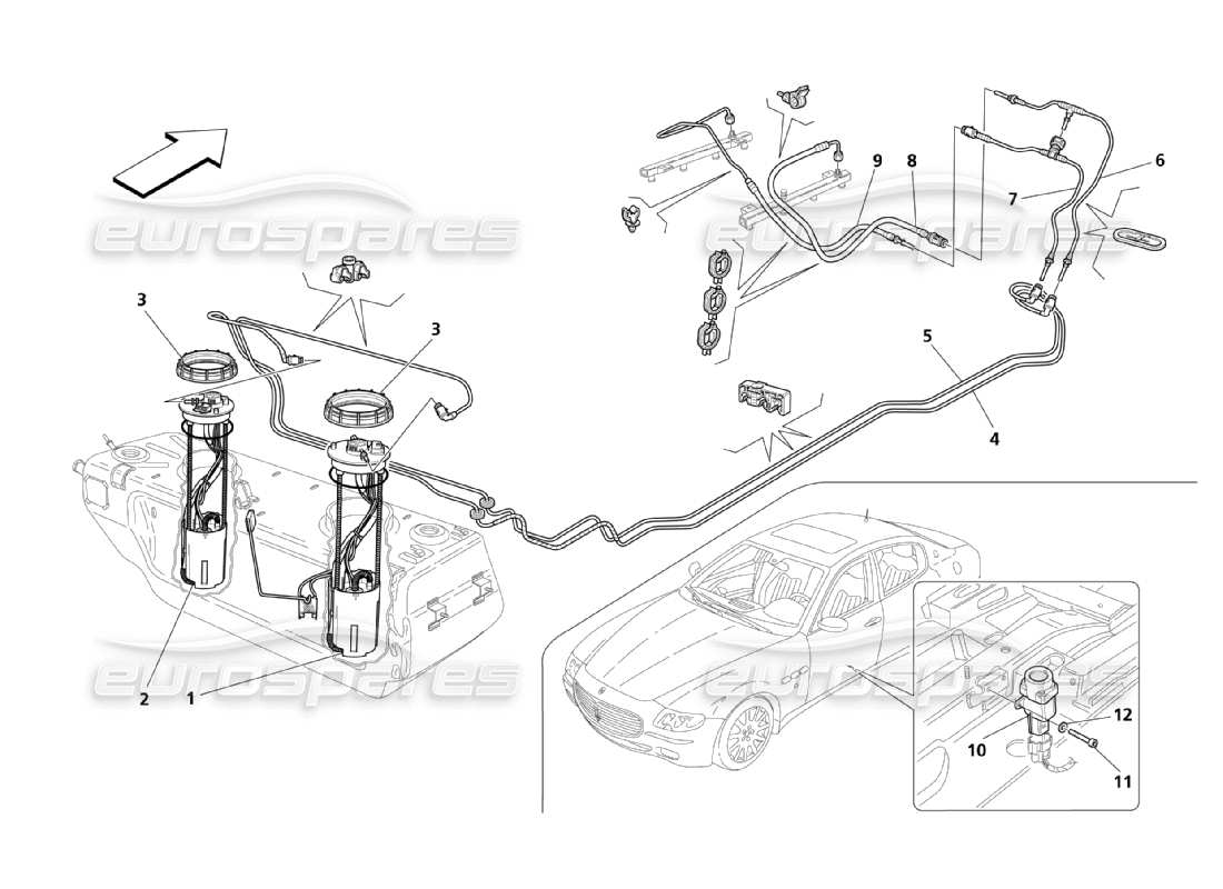 Maserati QTP. (2003) 4.2 Pompes à carburant et tuyaux Diagramme de pièce