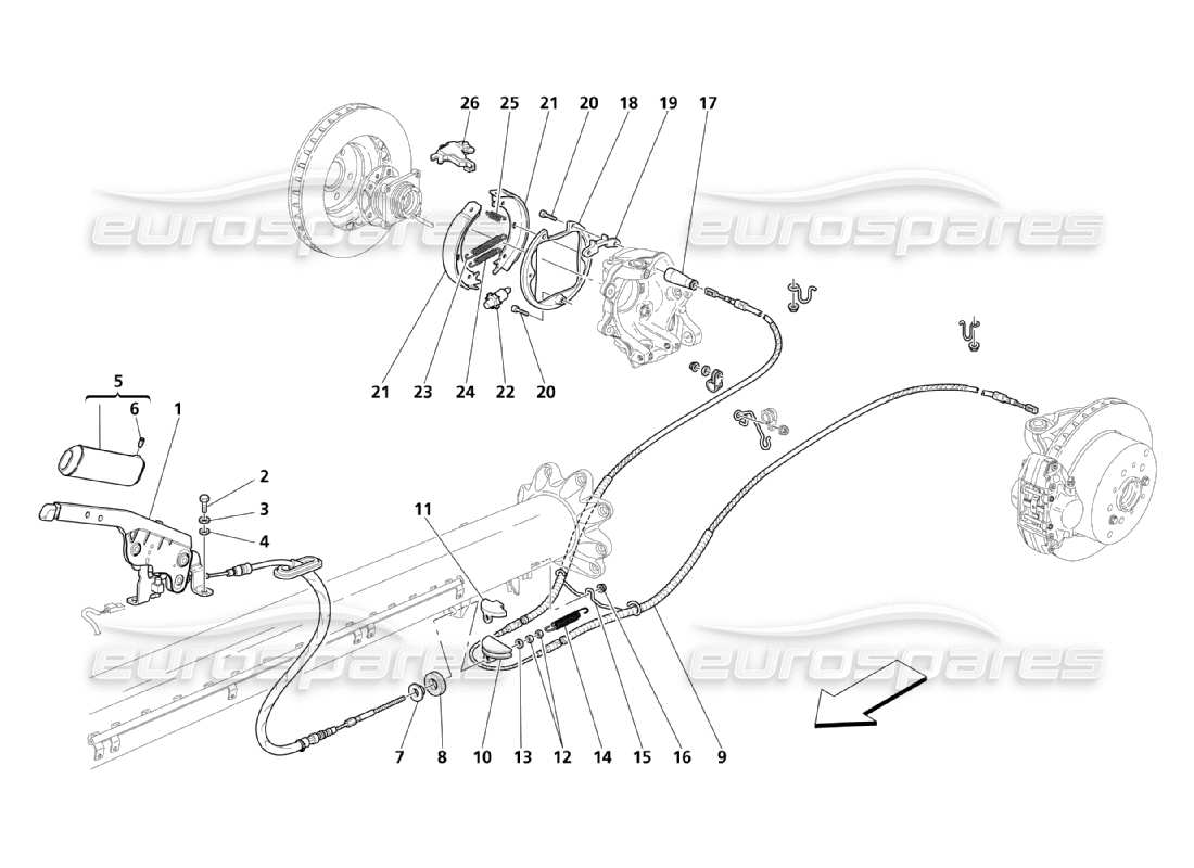 Maserati QTP. (2003) 4.2 Commande de frein à main Diagramme de pièce