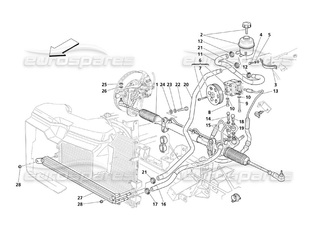 Maserati QTP. (2003) 4.2 Steering Box & Servo-Control Pump Diagramme de pièce