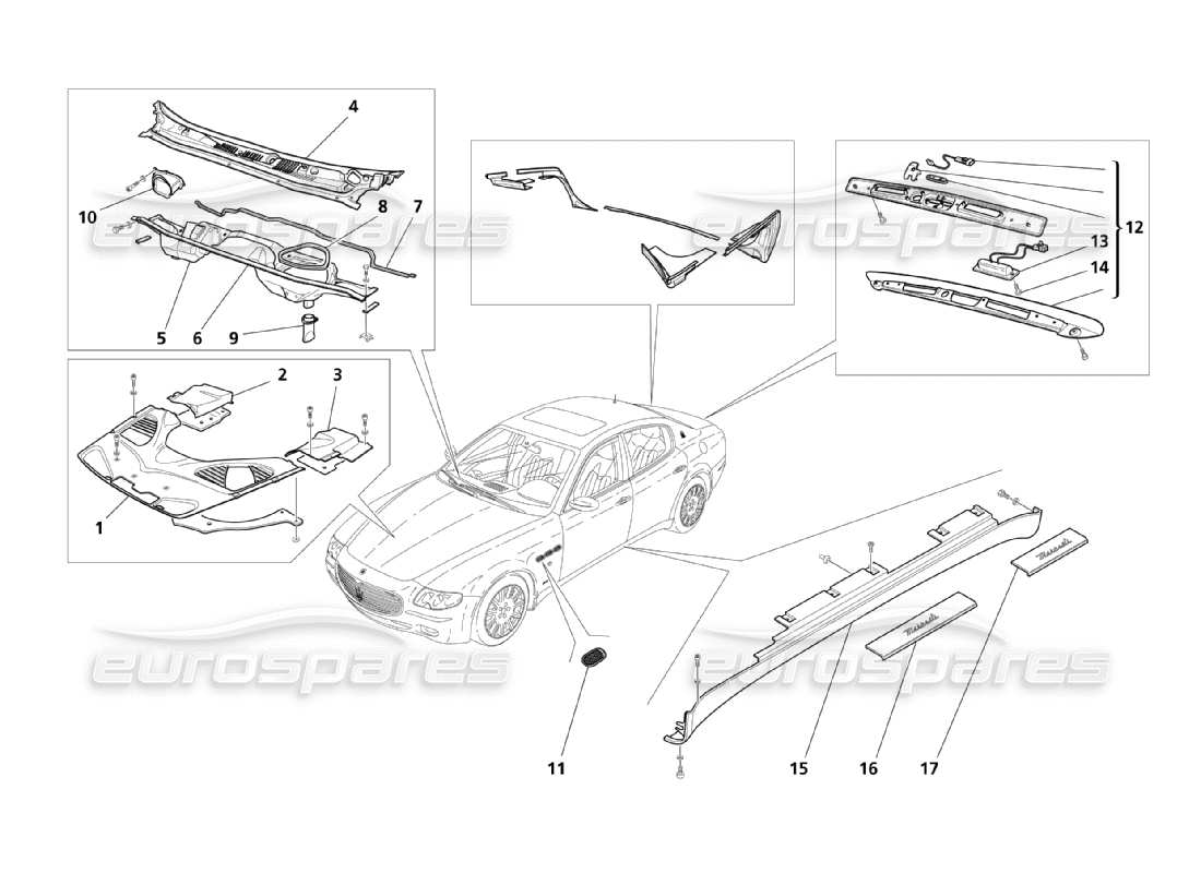 Maserati QTP. (2003) 4.2 Boucliers, moulures et couvertures Diagramme de pièce