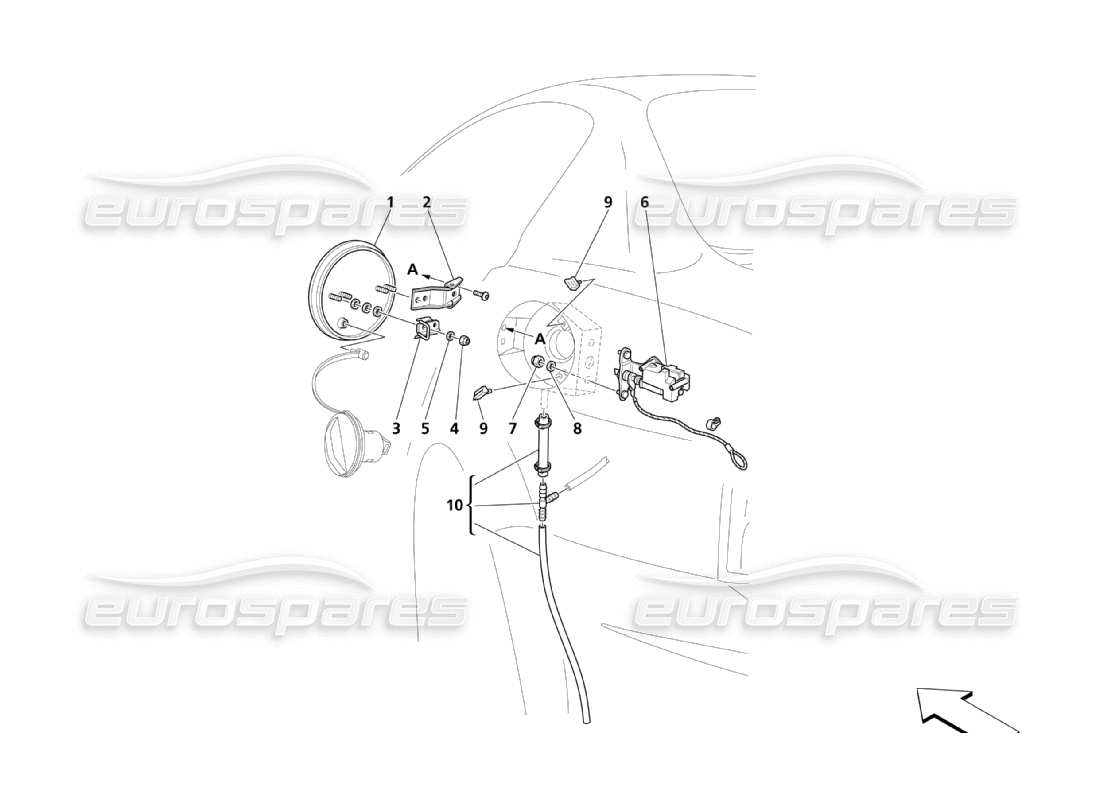 Maserati QTP. (2003) 4.2 Trappe de carburant et commandes Diagramme de pièce