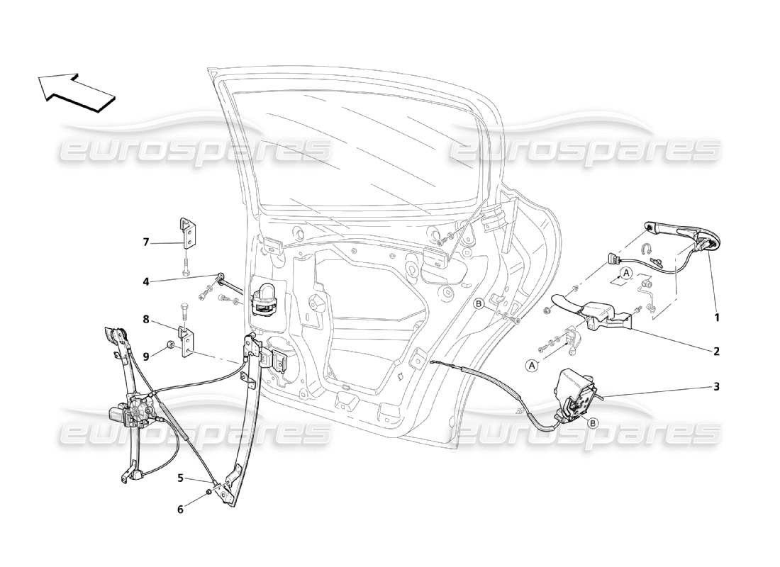 Maserati QTP. (2003) 4.2 Portes arrière : dispositifs de déplacement Diagramme de pièce