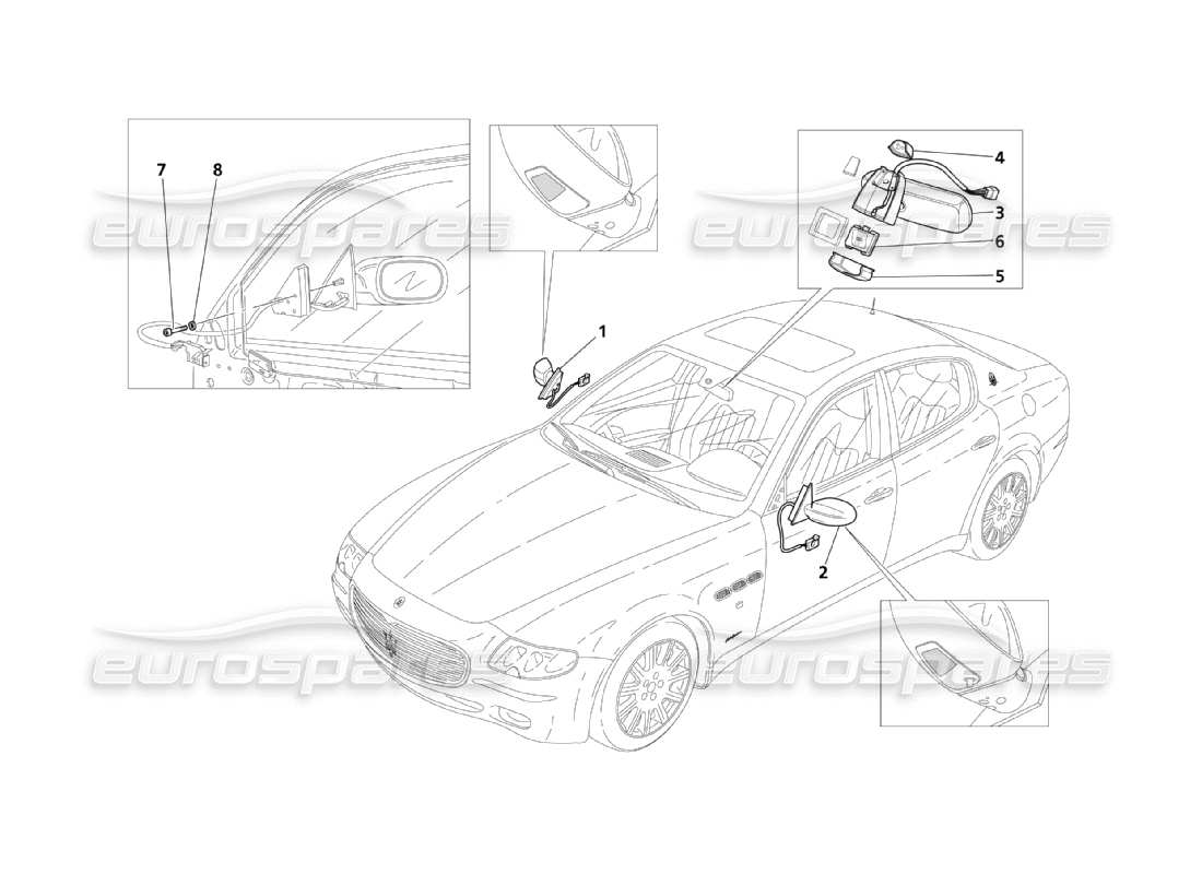 Maserati QTP. (2003) 4.2 Rétroviseur intérieur et extérieur Diagramme de pièce