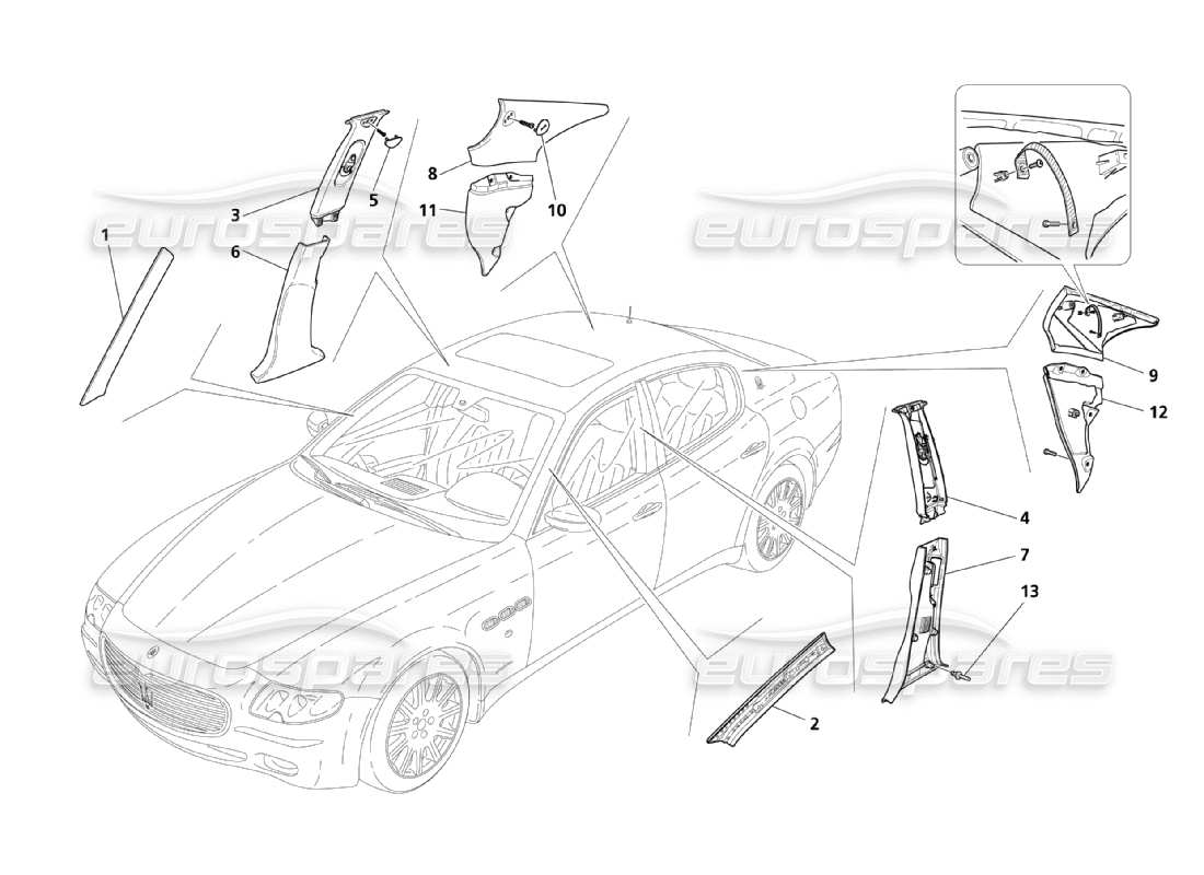 Maserati QTP. (2003) 4.2 Rembourrage des flancs latéraux et des montants du compartiment passagers Diagramme de pièce