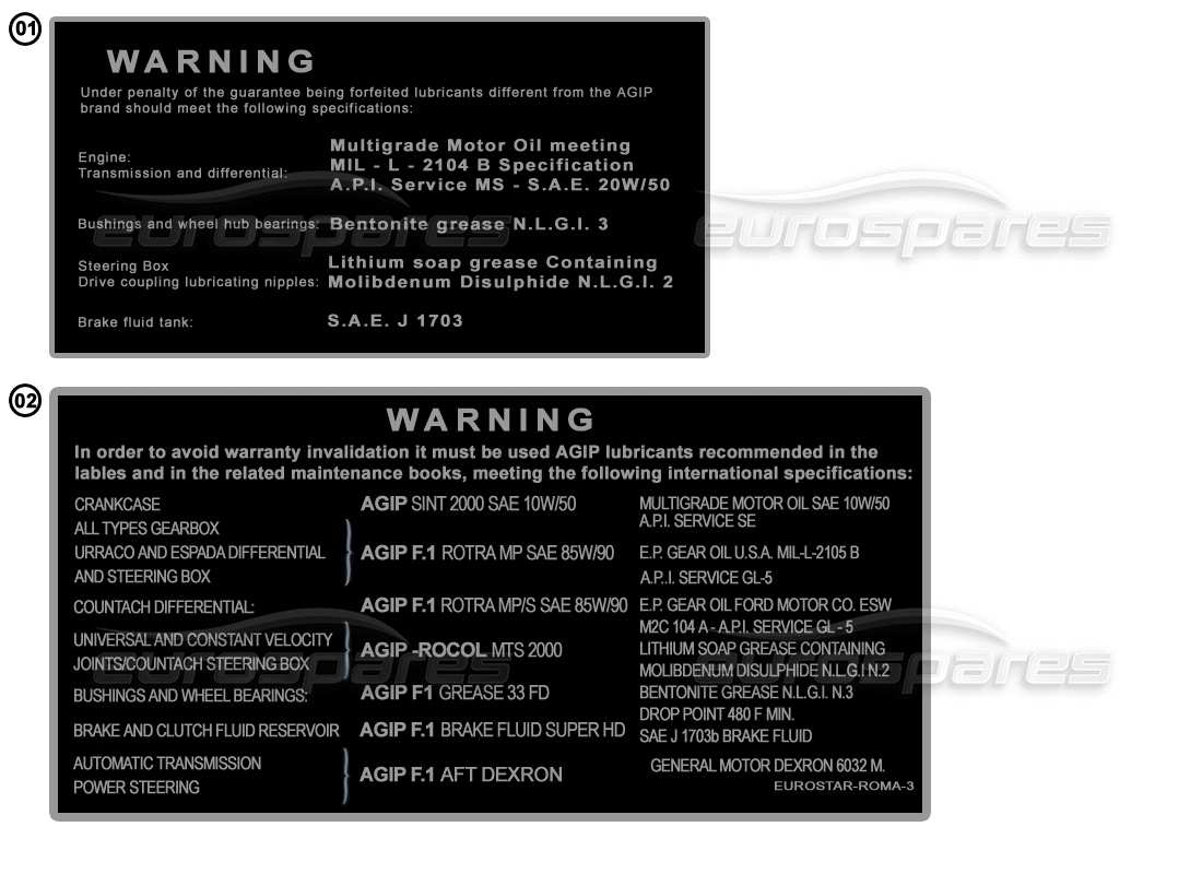 Lamborghini Miscellaneous Lamborghini Autocollants - Autocollants d'avertissement Diagramme de pièce