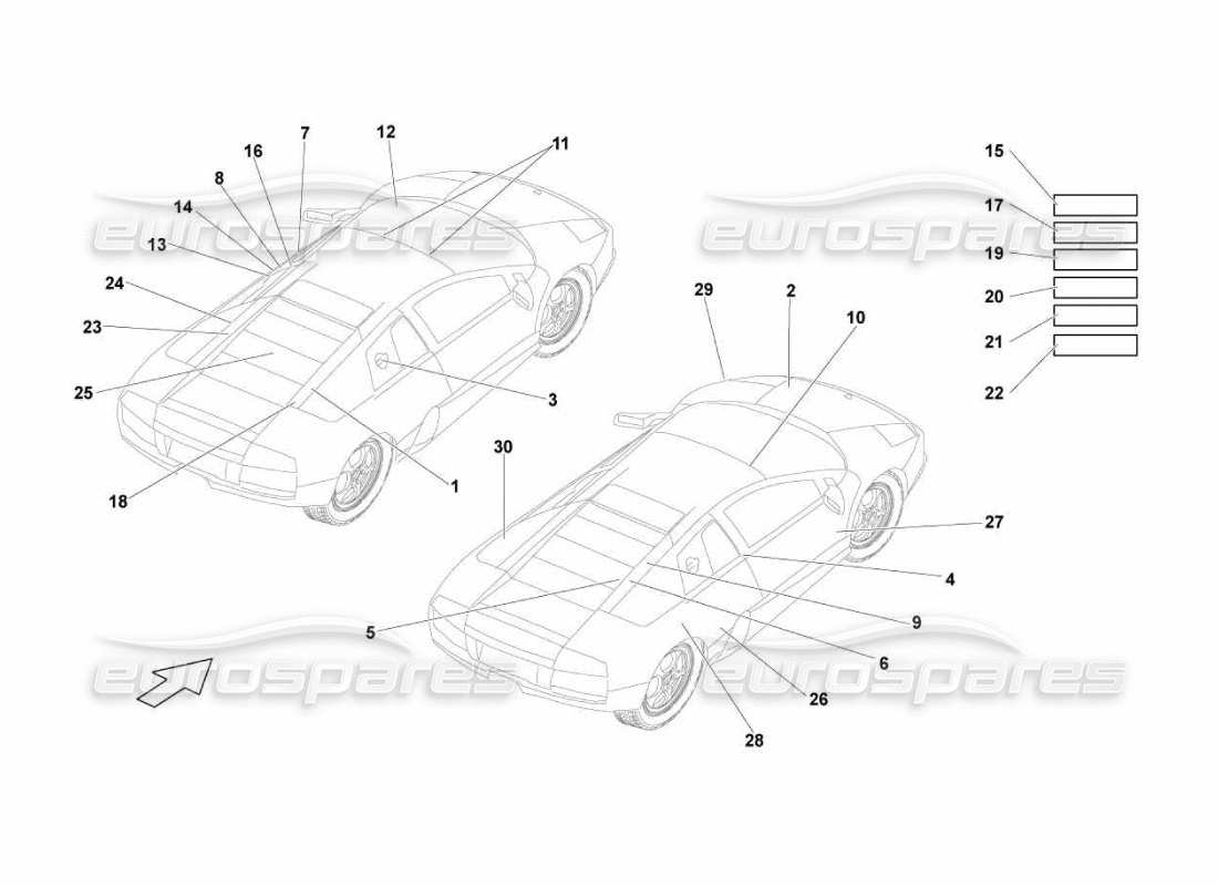 Lamborghini Murcielago LP670 Plaques signalétiques Diagramme de pièce