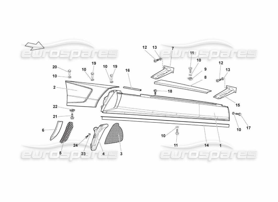 Lamborghini Murcielago LP670 Membre latéral externe droit Diagramme de pièce