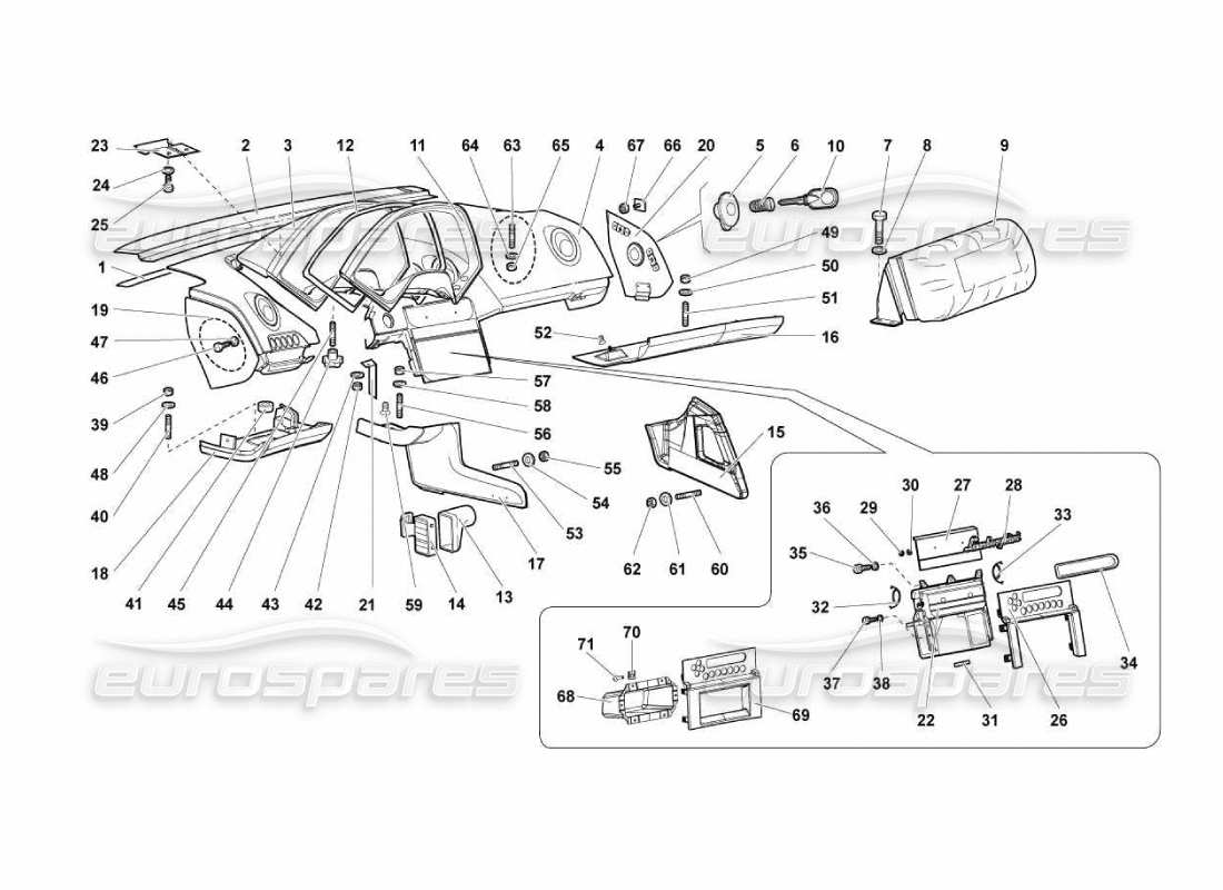 Lamborghini Murcielago LP670 Garnitures de l'habitacle Schéma des pièces