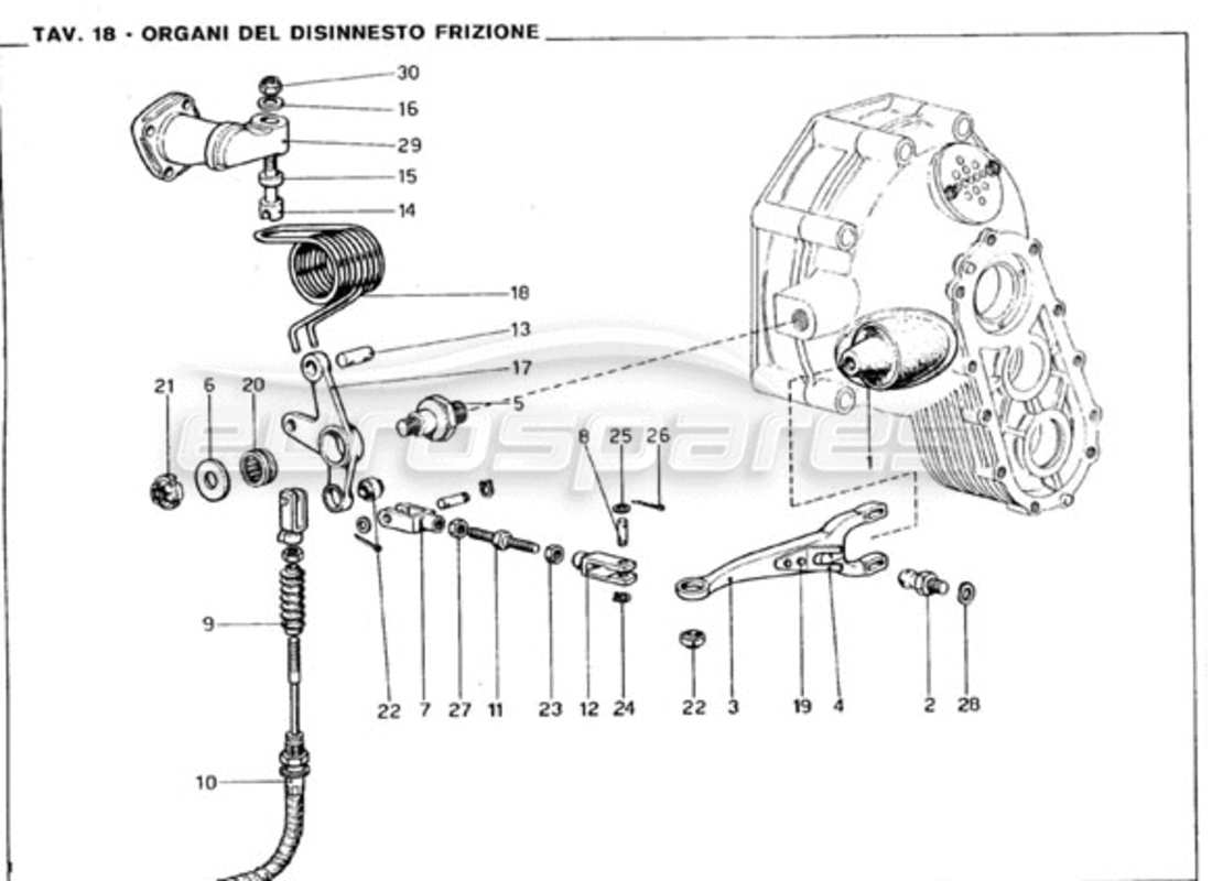 Ferrari 246 GT Series 1 Désengagement de l'embrayage Schéma des pièces