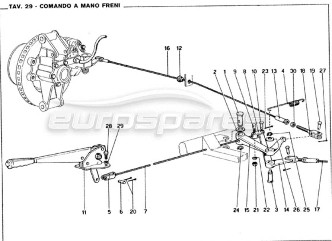 Ferrari 246 GT Series 1 Contrôle du frein à main Schéma des pièces