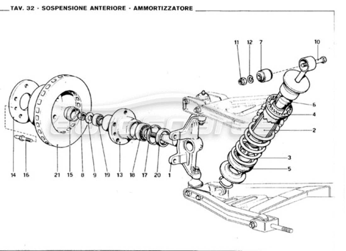 Ferrari 246 GT Series 1 Suspension avant - Amortisseur Schéma des pièces