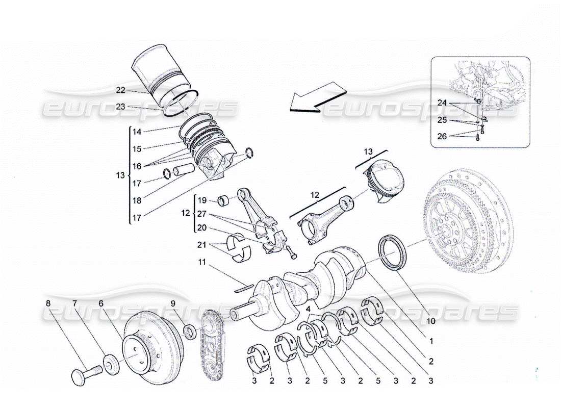 Maserati QTP. (2010) 4.2 mécanisme à manivelle Schéma des pièces