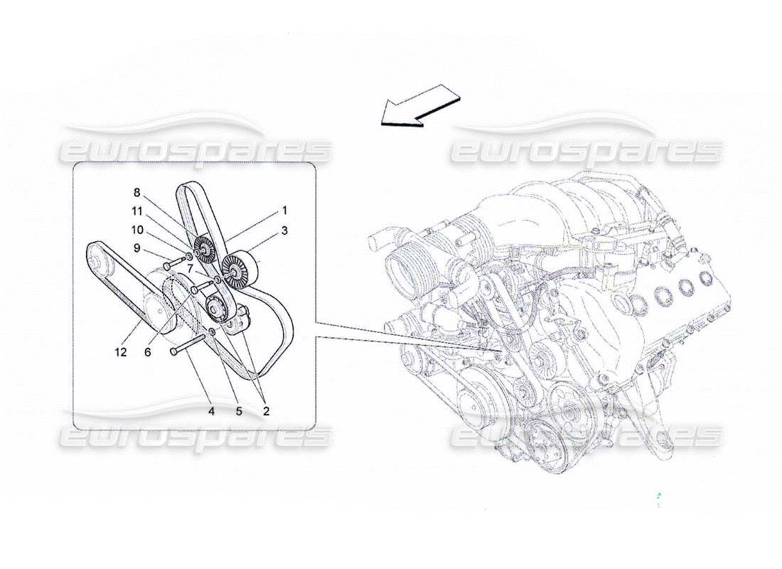 Maserati QTP. (2010) 4.2 ceintures de dispositifs auxiliaires Diagramme de pièce
