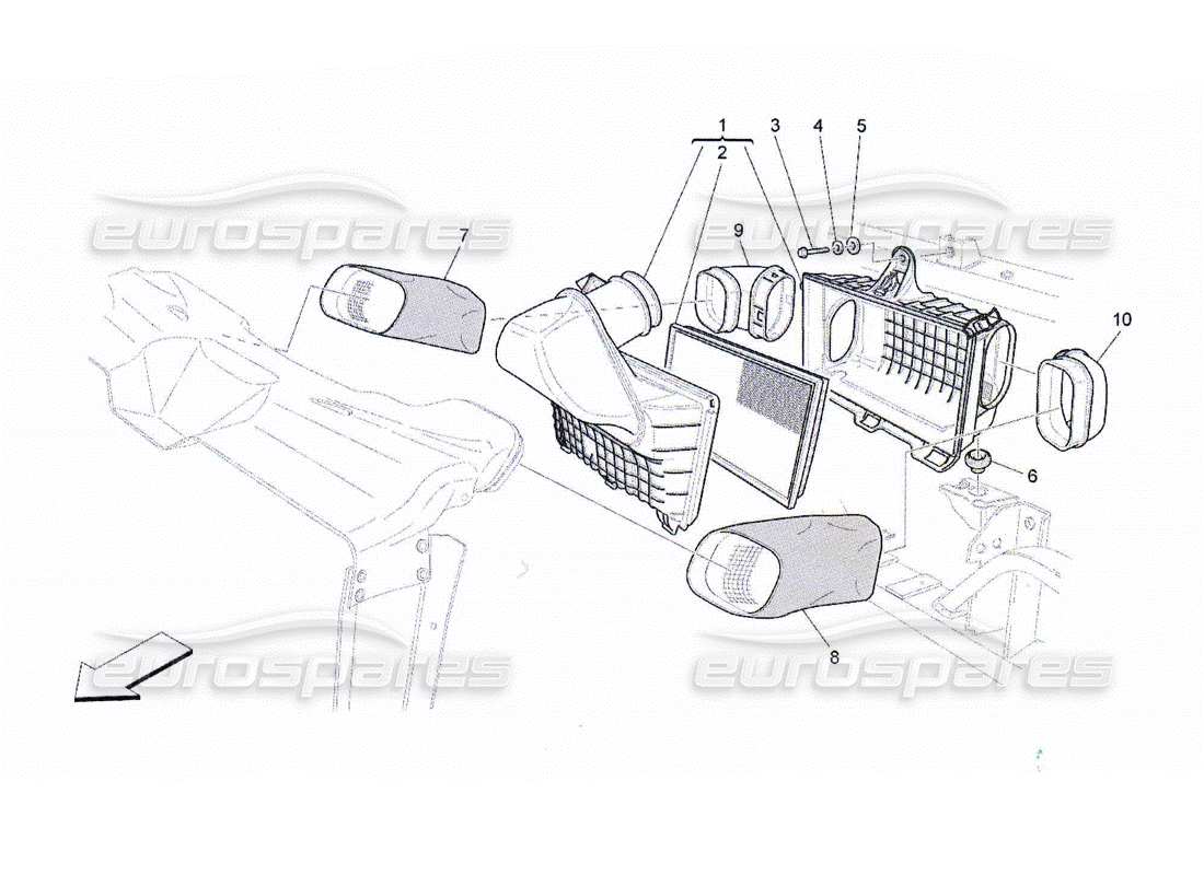 Maserati QTP. (2010) 4.2 filtre à air, prise d'air et conduits Diagramme de pièce