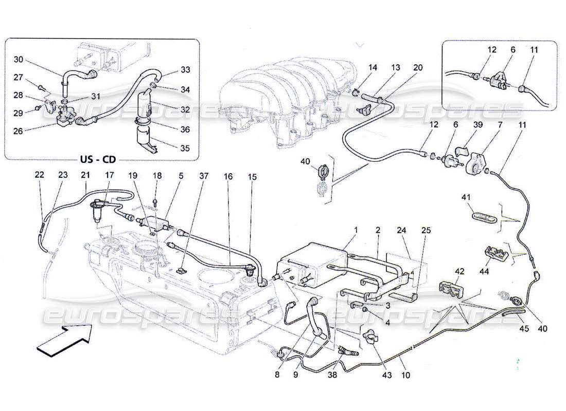 Maserati QTP. (2010) 4.2 système de recirculation des vapeurs de carburant Schéma des pièces