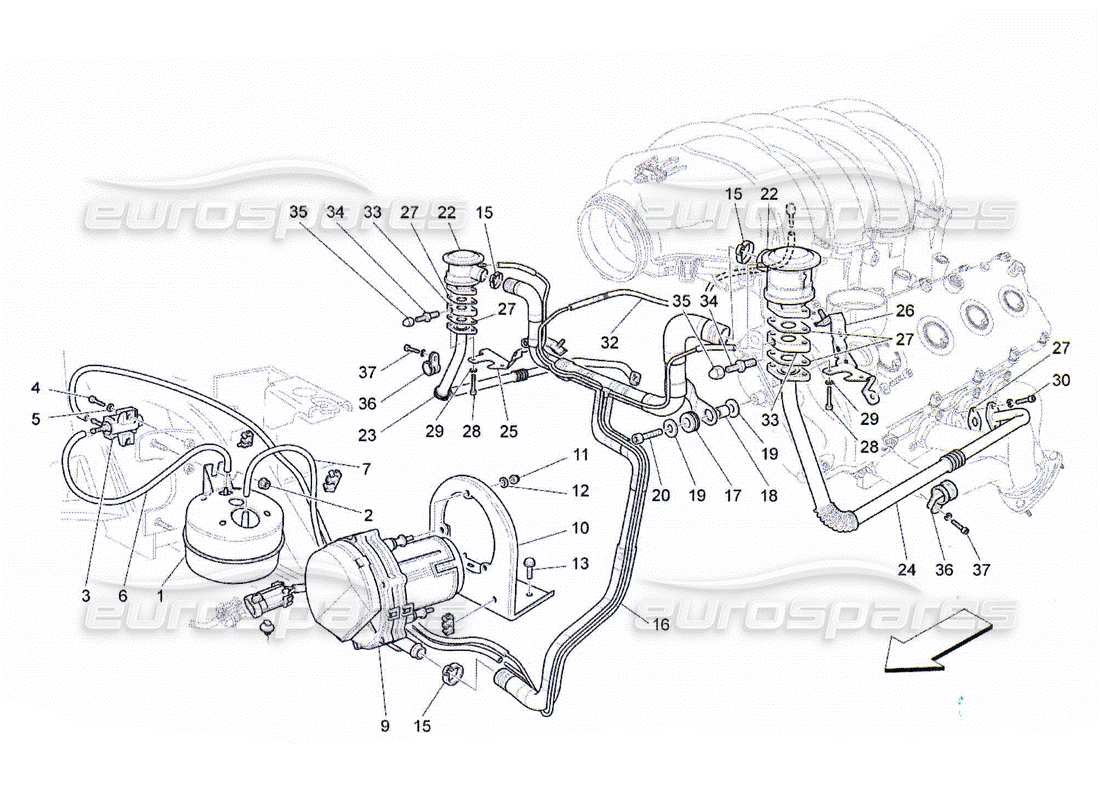 Maserati QTP. (2010) 4.2 système d'air supplémentaire Diagramme de pièce