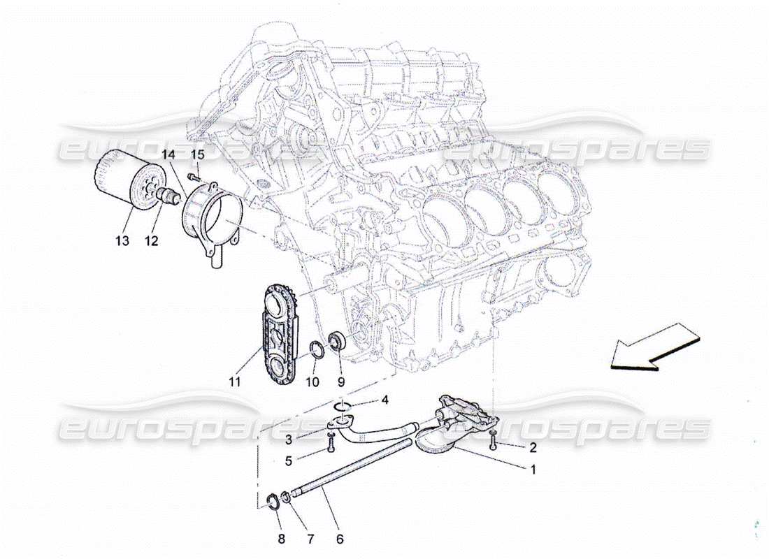 Maserati QTP. (2010) 4.2 système de lubrification : pompe et filtre Diagramme de pièce